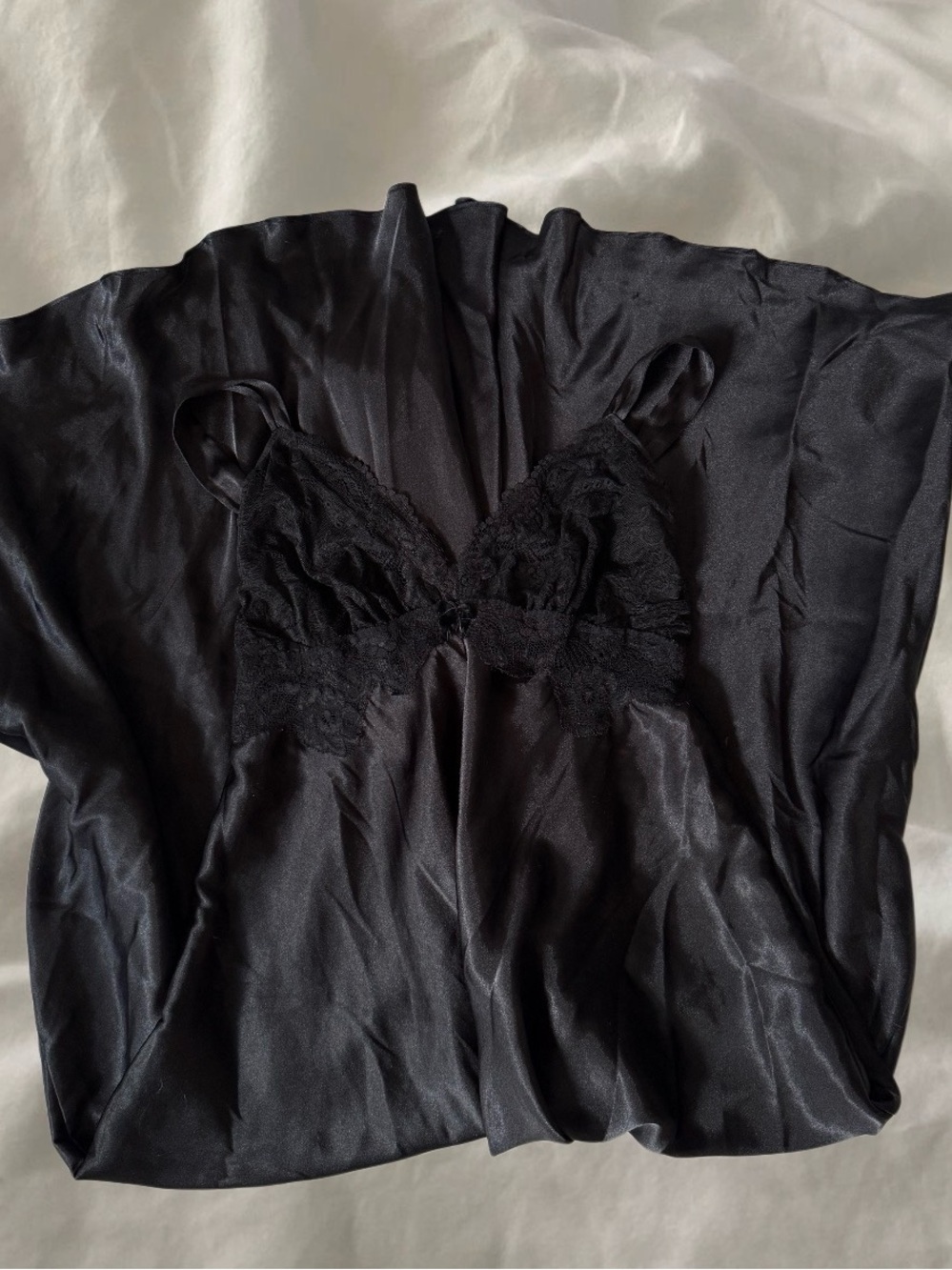 Black Lace-Trim Satin Chemise - Women's Intimates